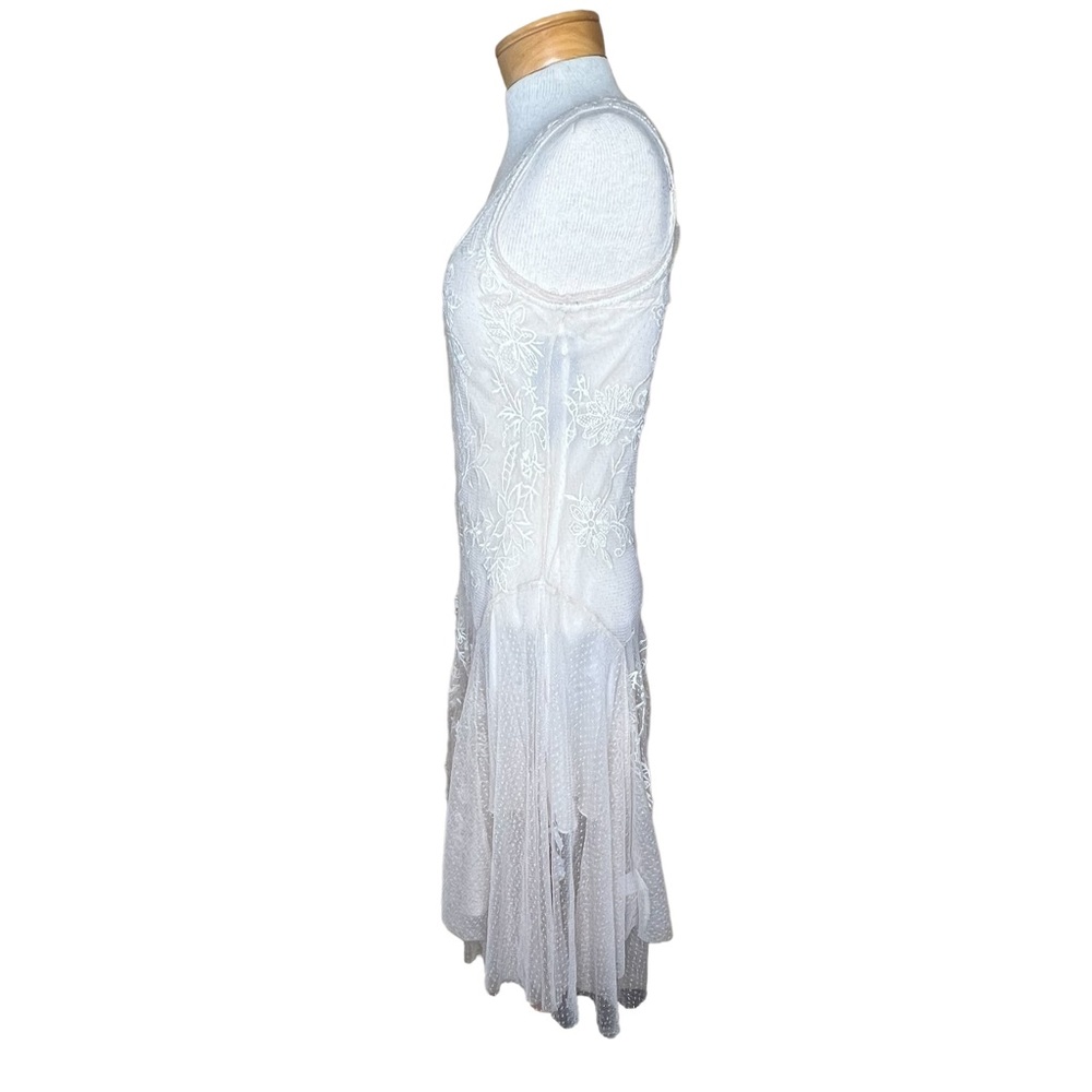 Johnny Was Biya Parchment Sheer Netting Embroidered Dress With Slip Small NWT - Picture 12 of 16